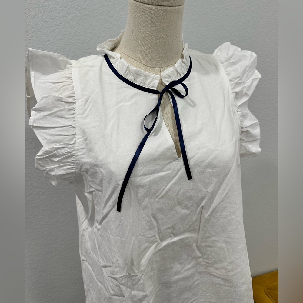 White Ruffled Ruffle Neck Shift Dress - Picture 2 of 4